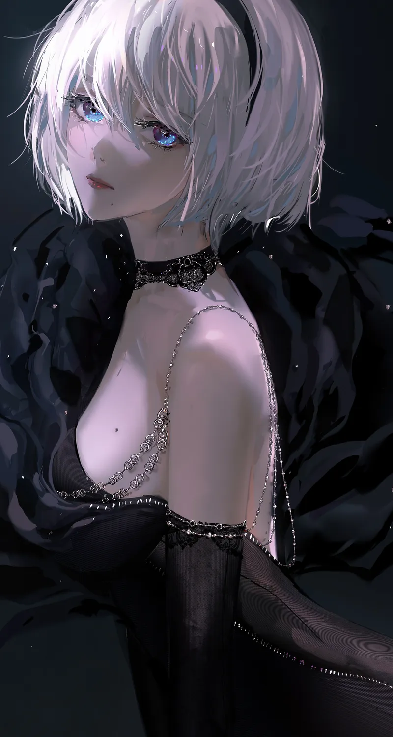 蓝色眼睛 白色头发 礼服 银饰品 手机壁纸 4K壁纸