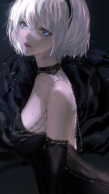 蓝色眼睛 白色头发 礼服 银饰品 手机壁纸 4K壁纸