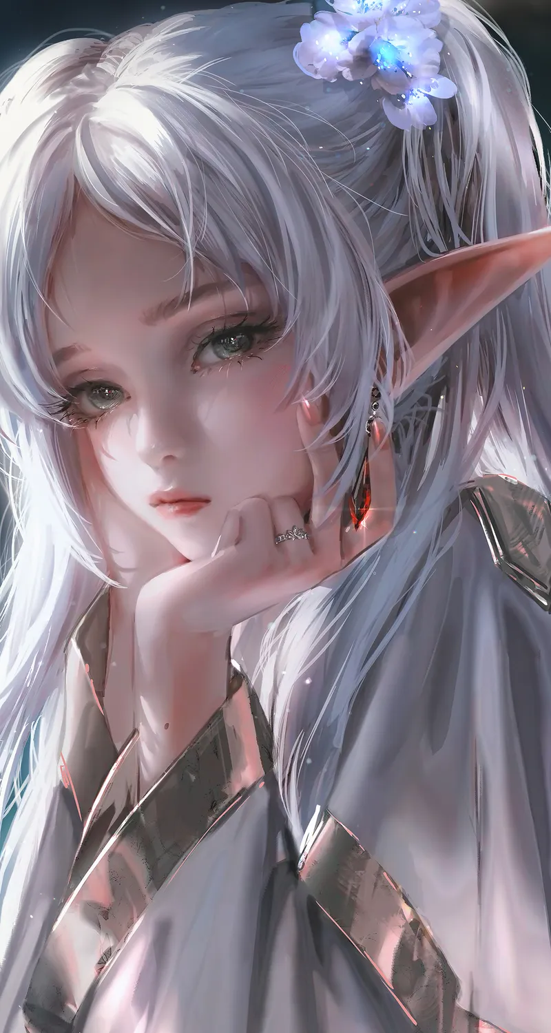 动漫 动漫女孩 衣服 尖耳朵 耳环 戒指  手机壁纸 4K壁纸