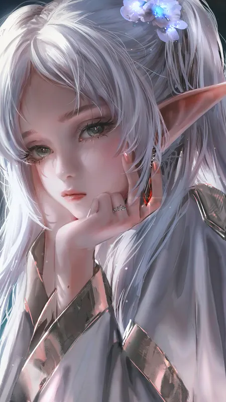 动漫 动漫女孩 衣服 尖耳朵 耳环 戒指  手机壁纸 4K壁纸