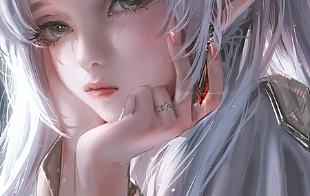 动漫 动漫女孩 衣服 尖耳朵 耳环 戒指  手机壁纸 4K壁纸