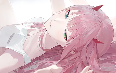 粉红色的头发 躺下 看着观众 数字艺术  电脑壁纸 4K壁纸