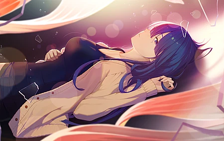 紫色头发 躺在地上  电脑贴纸 8K贴纸