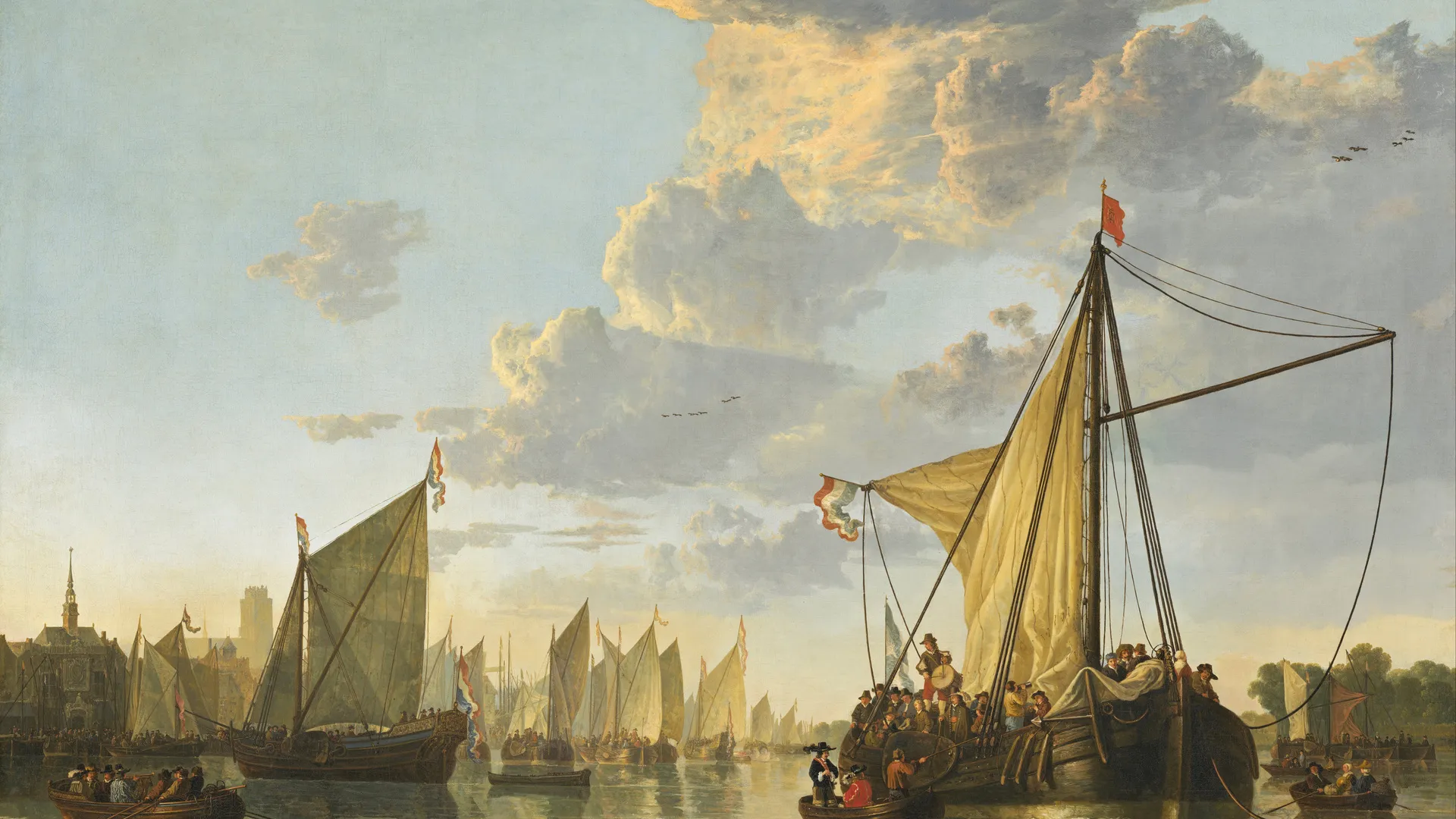 士兵 艺术品 绘画 帆船 船 日出 帆布上的油 油画 舰队 云  电脑壁纸 4K壁纸