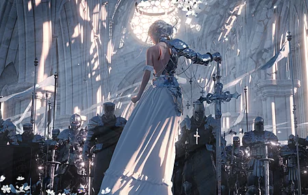 盔甲 剑 武器 十字架 斑点阳光 白色连衣裙 电脑壁纸 4K壁纸