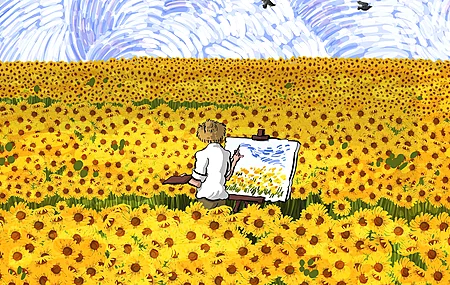 绘画 向日葵 鲜花 鸟类 草帽 后视镜 田野 电脑壁纸 4K壁纸