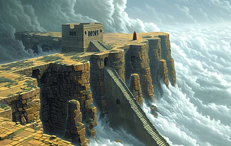 插画 概念艺术 云 高原楼梯  电脑壁纸 4K壁纸