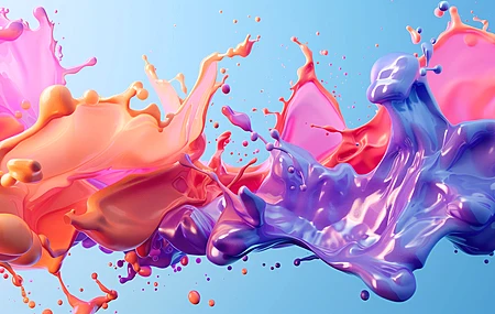 油漆飞溅 橙色 蓝色液体 电脑壁纸 4K壁纸