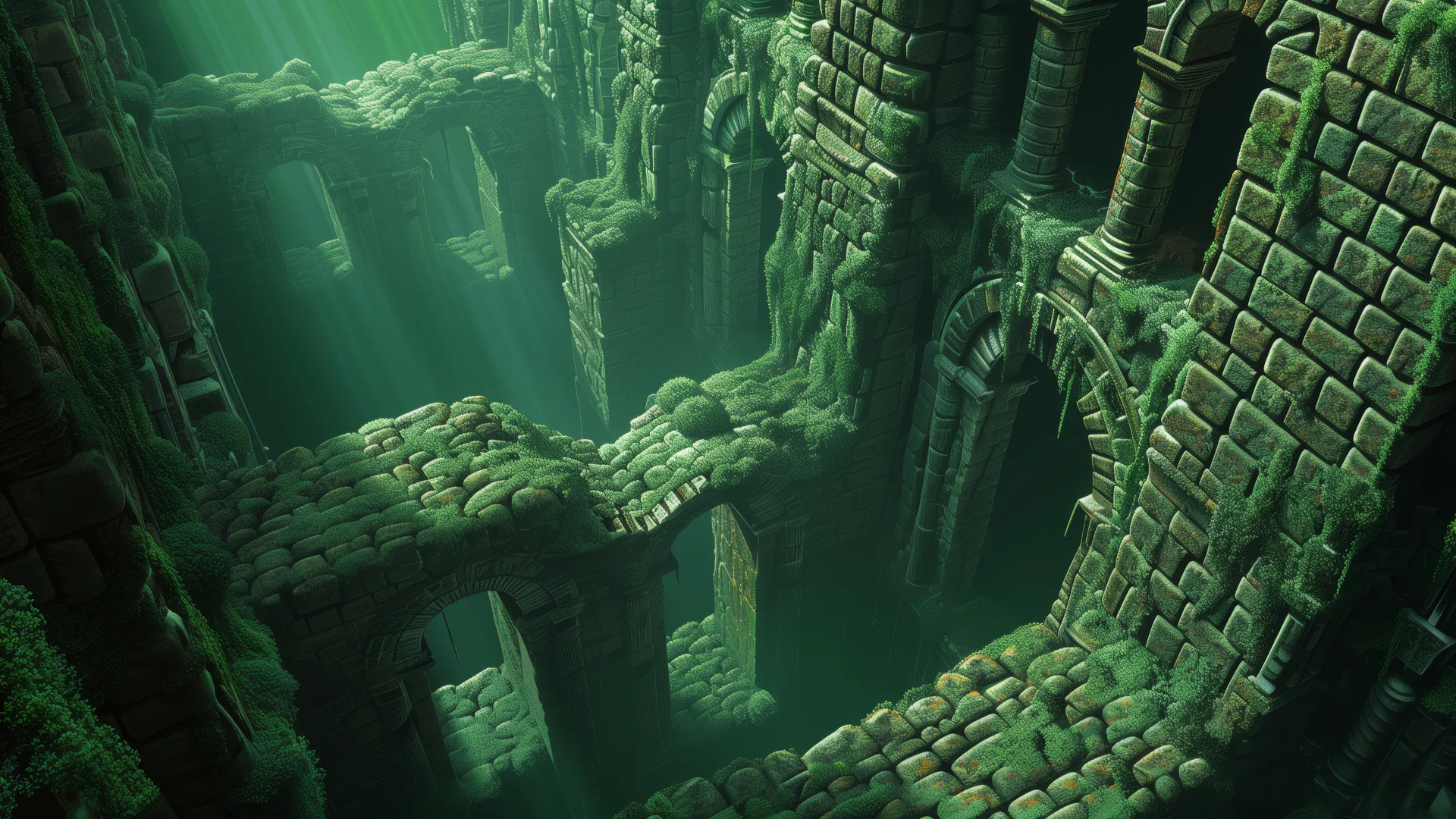 绿色 废墟 苔藓 石墙 拱门  电脑壁纸 4K壁纸