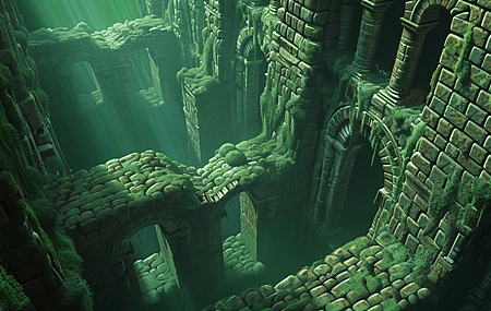 绿色 废墟 苔藓 石墙 拱门  电脑壁纸 4K壁纸