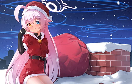 长发 粉色 头发 动漫女孩 圣诞节 圣诞老人服装  电脑壁纸 4K壁纸