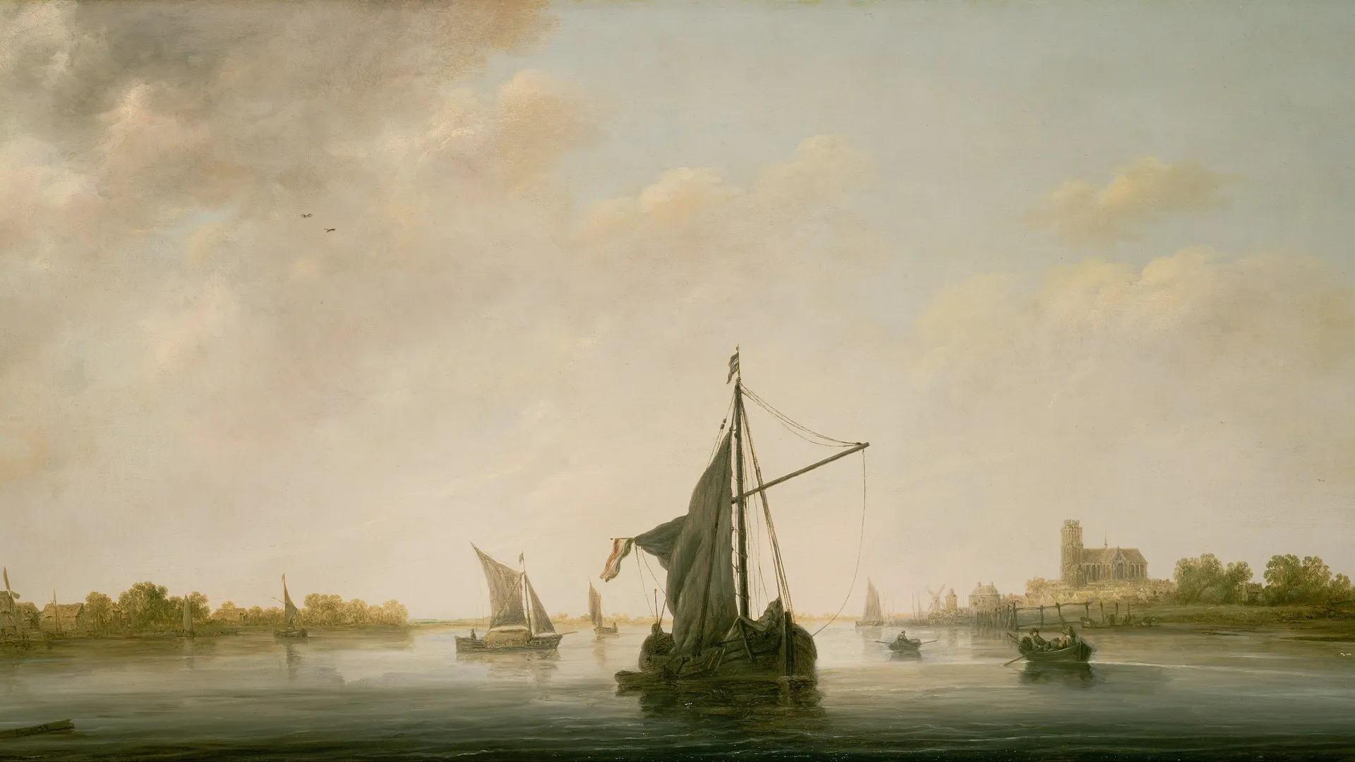 艺术品 现实主义 海 云 日出 帆船 天空 绘画 油画  电脑壁纸 4K壁纸