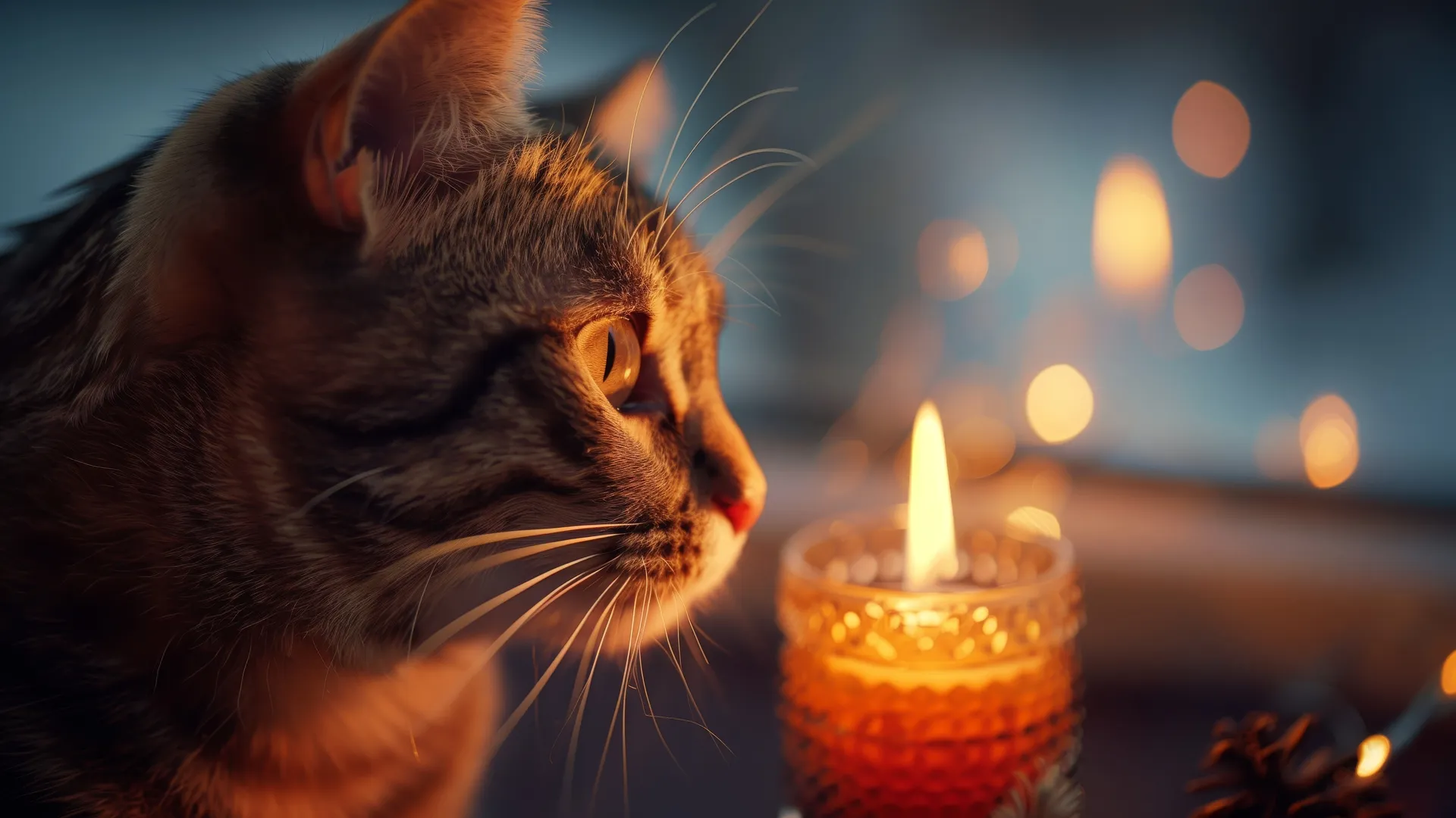 猫 蜡烛 散景 电脑壁纸 4K壁纸