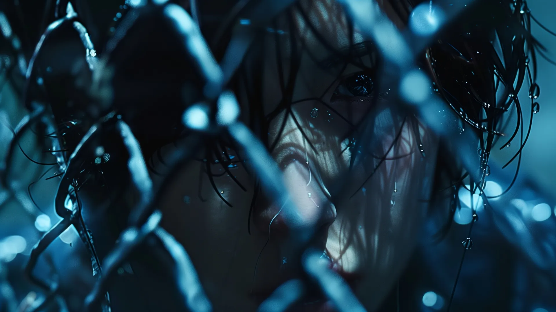 脸 女人 人工智能艺术 铁丝网栅栏 黑暗 电脑壁纸 4K壁纸