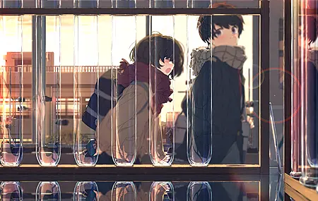 玻璃 反射 前后少男少女 动漫 动漫女孩 电脑贴纸 4K贴纸