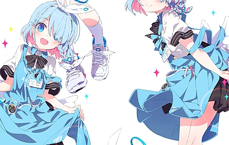 蓝色头发 虎牙 开心 萝莉 动漫 动漫女孩  电脑贴纸 4K贴纸