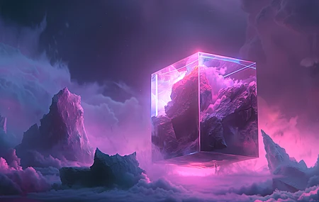 插图 立方体 霓虹灯 烟雾 岩石 电脑贴纸 4K贴纸