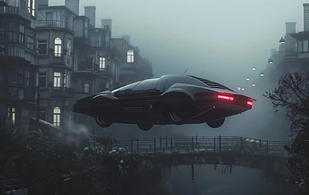 飞行汽车 雾 桥梁 尾灯 电脑贴纸 4K贴纸