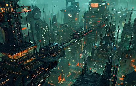 城市 未来派 科幻小说 概念艺术 摩天大楼 城市景观 电脑贴纸 4K贴纸