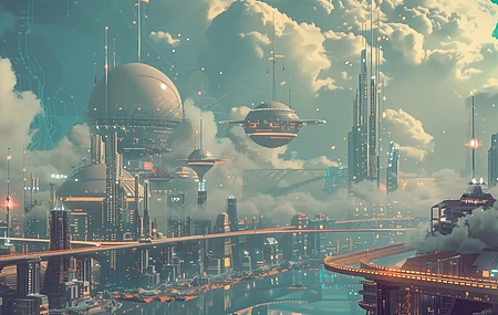 天空城市 未来派 科幻 电脑贴纸 4K贴纸