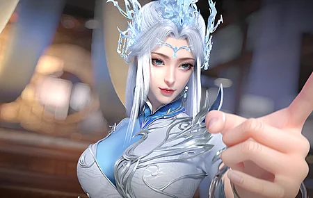 银色头发  蓝色头饰 指尖 动漫女孩 动漫  电脑贴纸 4K贴纸