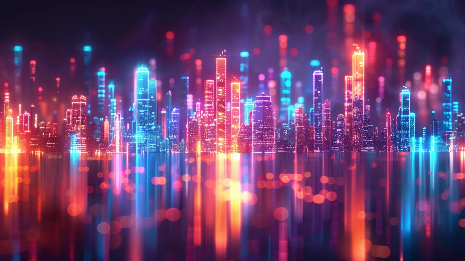 人工智能艺术 丰富多彩 天际线 反射 散景 景深 摩天大楼 插图 电脑贴纸 4K贴纸