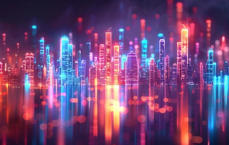 人工智能艺术 丰富多彩 天际线 反射 散景 景深 摩天大楼 插图 电脑贴纸 4K贴纸