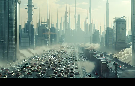 城市 未来派 交通 摩天大楼 插图  电脑贴纸 4K贴纸