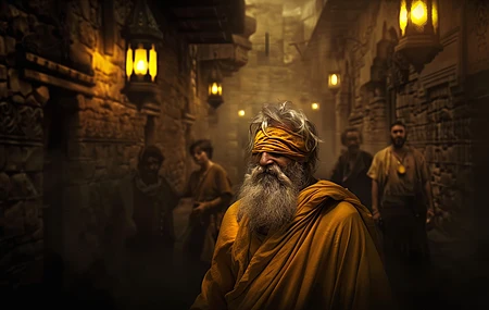 希腊哲学家 蒙住眼睛 小巷 古代 橙色  电脑贴纸 4K贴纸