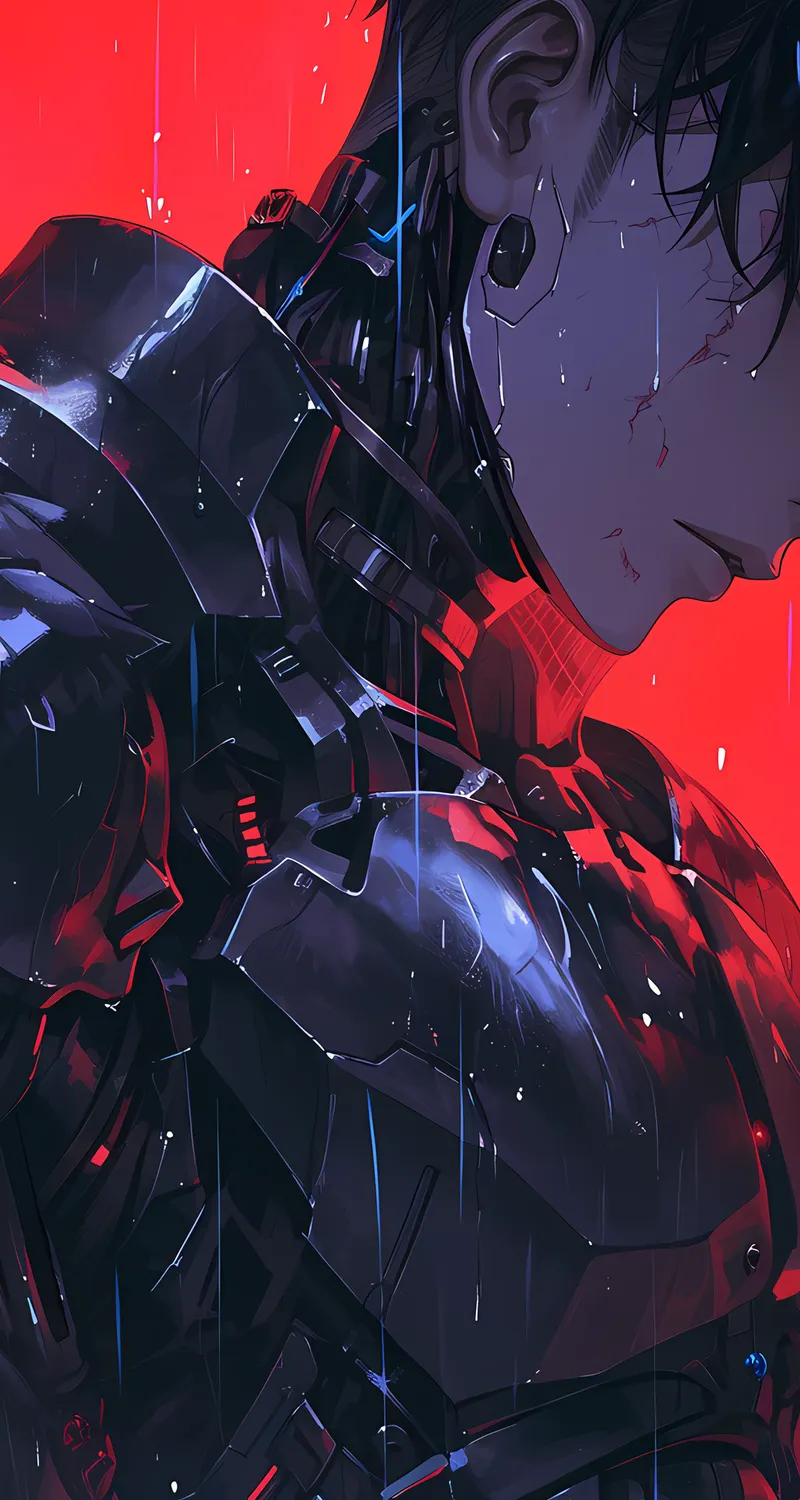 赛博朋克 机器人 红色背景 人工智能艺术 科幻风 未来风 科技风 4K壁纸