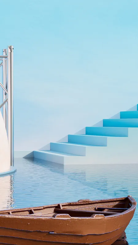 AI艺术 插图 蓝色 门 船 天空 手机壁纸 4K壁纸