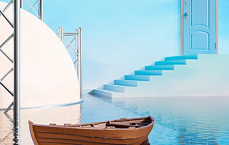 AI艺术 插图 蓝色 门 船 天空 手机壁纸 4K壁纸