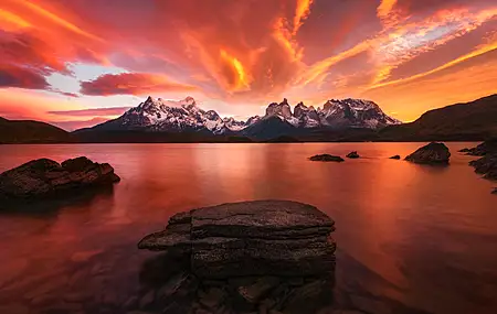 日落 风景 山脉 云 湖 天空 摄影  电脑壁纸 4K壁纸