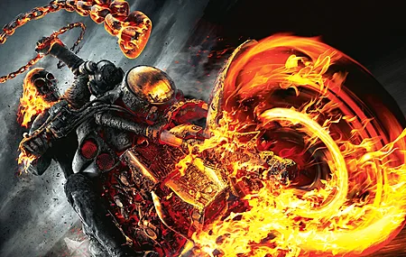 火 幽灵骑士 摩托车 电影 骷髅 AI艺术 电脑壁纸 4K壁纸