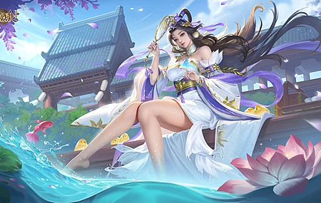 长腿 电子游戏 角色 长发  天空 女孩 花瓣  云 三国杀 电脑壁纸 4K壁纸