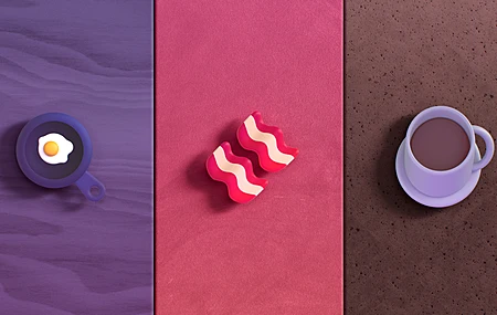 早餐 煎蛋 培根 咖啡杯 清新 极简主义 治愈,电脑壁纸,4K壁纸