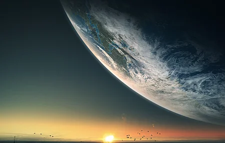 星球 AI艺术 空间 天空 地平线 鸟类 动物 阳光 宇宙 星空 电脑壁纸 4K壁纸