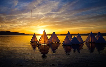 湖 太阳 山 水 阳光 夕阳 电脑壁纸 4K壁纸