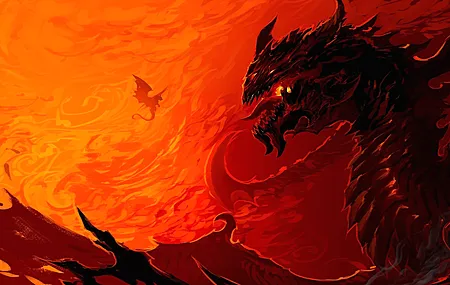 龙 火焰 概念设计 艺术 绘画 AI艺术 红色 电脑壁纸 4K壁纸