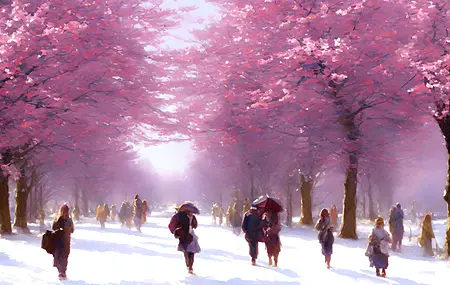 人 樱花 风景 雪 艺术 自然 绘画 概念设计 电脑壁纸 4K壁纸