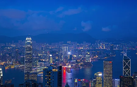 城市 灯光 香港 城市景观 建筑 夜景 蓝色 霓虹灯 电脑壁纸 4K壁纸