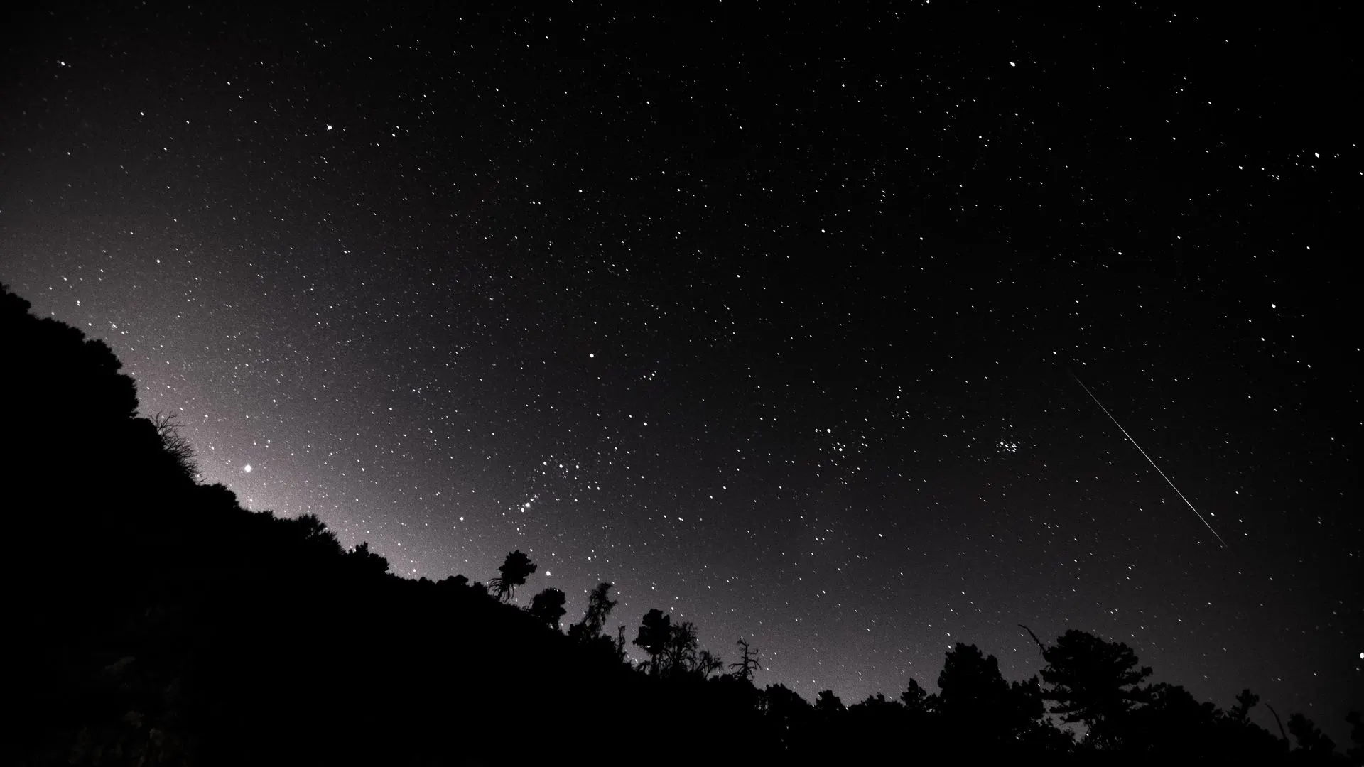 风景 山脉 树木 繁星之夜 繁星 夜晚 流星 黑暗  电脑壁纸 4K壁纸