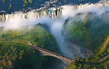 瀑布 鸟瞰 桥梁 自然 风景  电脑壁纸 4K壁纸