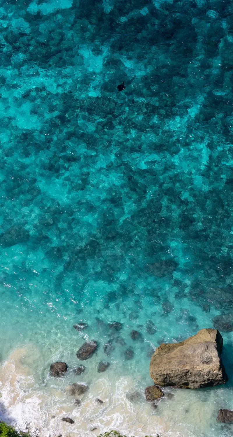 自然 水 树木 岩石 青色 鸟瞰 手机壁纸 4K壁纸