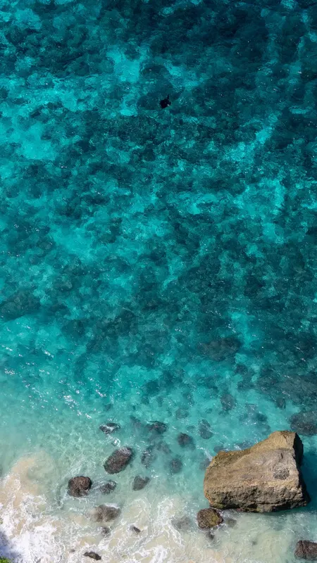 自然 水 树木 岩石 青色 鸟瞰 手机壁纸 4K壁纸