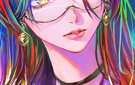 彩色 头发 动漫 女孩 眼镜 立绘 手机壁纸 4K壁纸