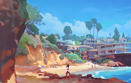 女孩 风景 海岸 艺术 绘画 概念设计  电脑壁纸 4K壁纸