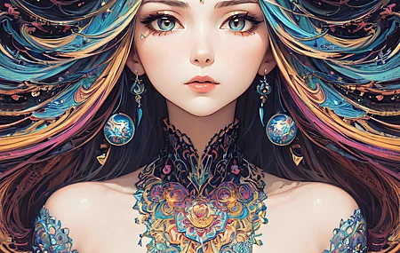 头发 彩色 艺术 五颜六色 肖像  AI艺术  手机壁纸 4K壁纸