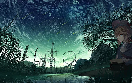 紫罗兰 动漫 风景 夜景 动漫 女孩 夜空  电脑壁纸 4K壁纸