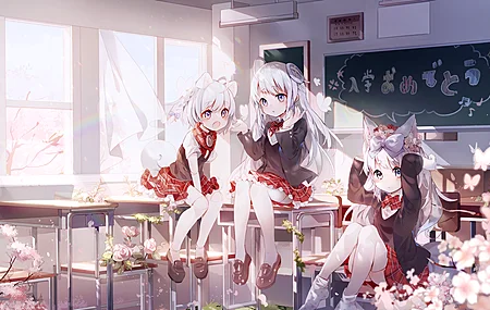 女学生 原创 人物 动漫 女孩 兽耳 长袜 萝莉 清纯 可爱 电脑壁纸 4K壁纸